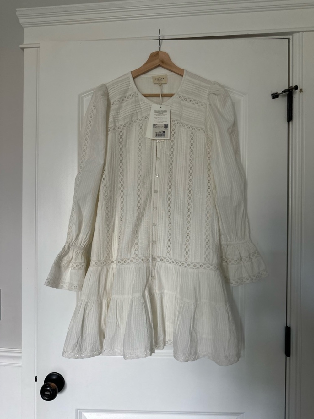 Sézane NWT Abigail Cream Eyelet Button-Front Mini Dress - Picture 2 of 6